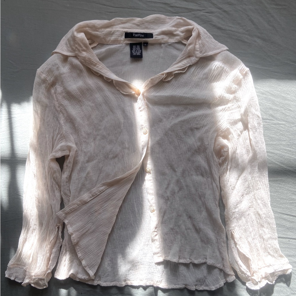 COPY - Cream Pleated Silk Button Up Top